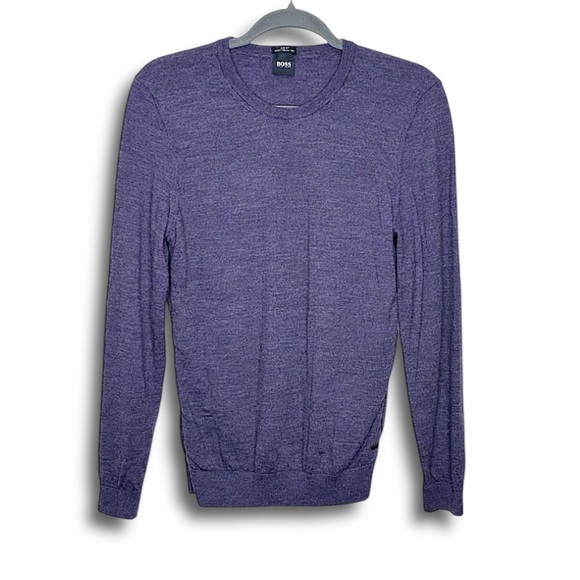 Hugo Boss Slim Fit Crewneck Cozy Knit Purple Sweater 100% Virgin Wool Size L - Picture 1 of 12